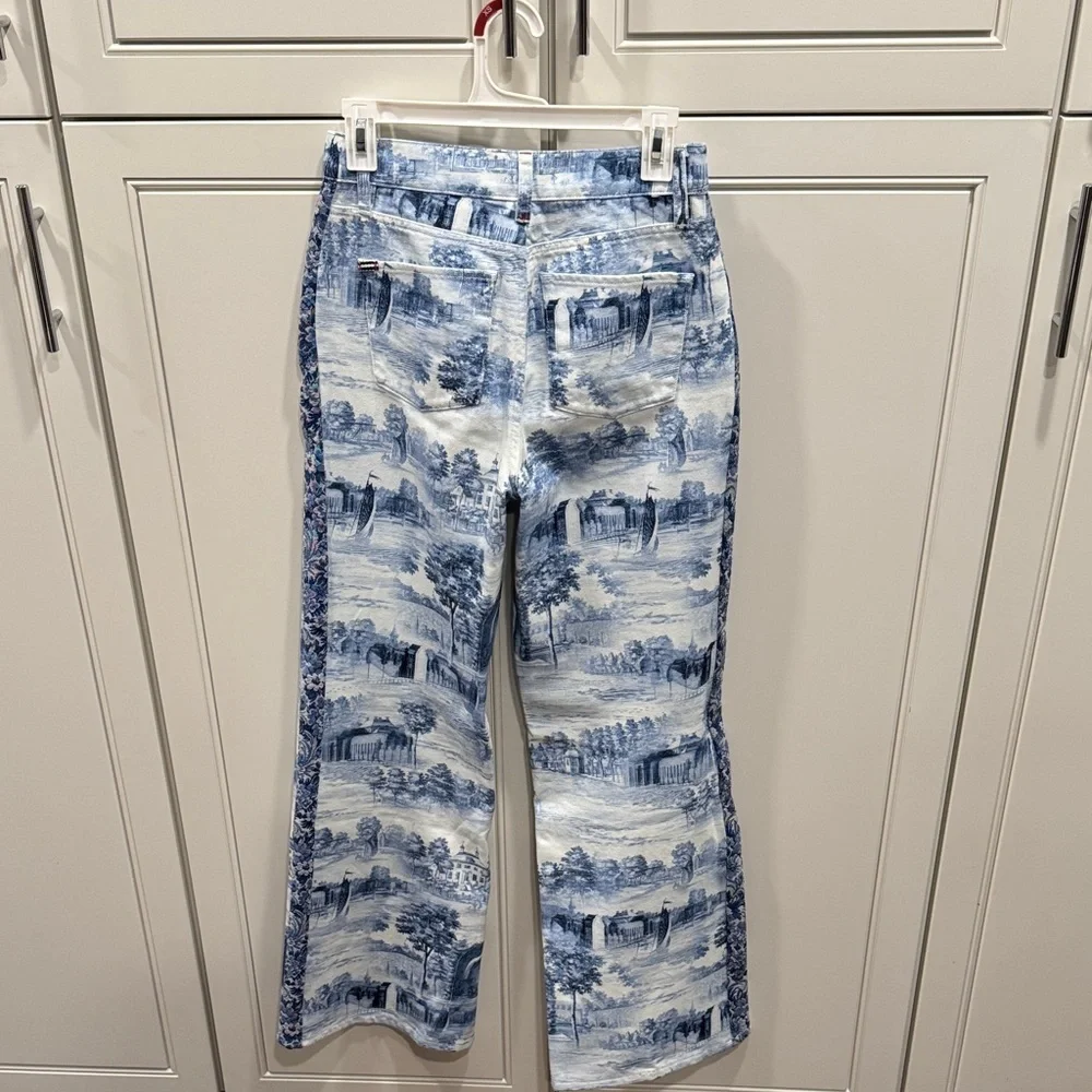 Alice and Olivia Blue Scenic Print Wide-Leg Women’s Jeans - Picture 3 of 8